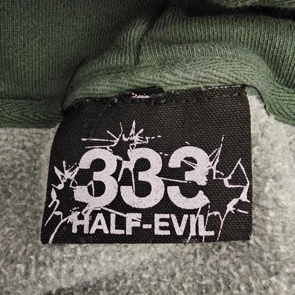 333 Half-Evil Hoodie XL Green Distressed Acid Wash Skater Streetwear Pullover - Picture 5 of 11
